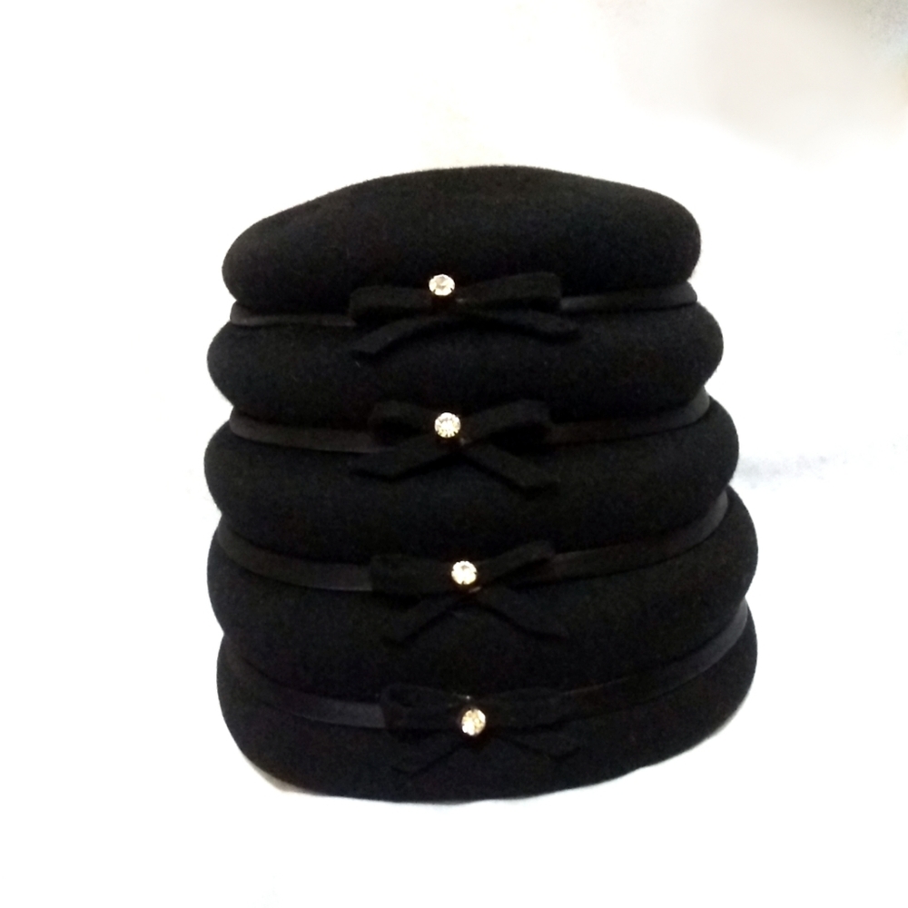 Vintage 60s Fairfield Felts Black Beehive Hat Rhinestone Accents